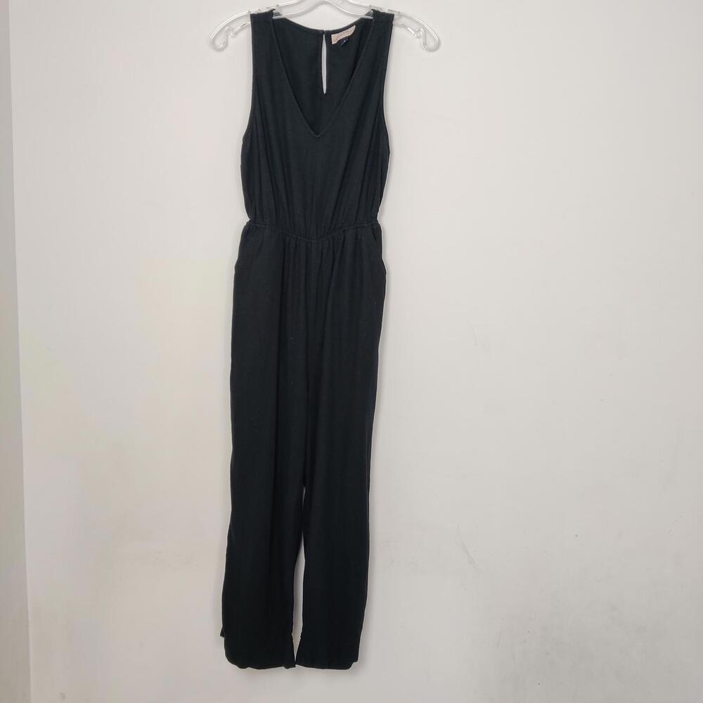 Universal Thread Linen V-Neck Jumpsuit Black Cutout Back Pockets Size Medium